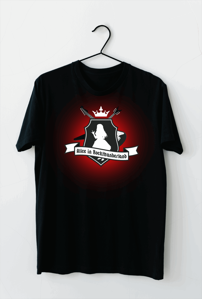 T-Shirt (100% Cotton) schwarz mit färbigem Bandlogo (Größe L)